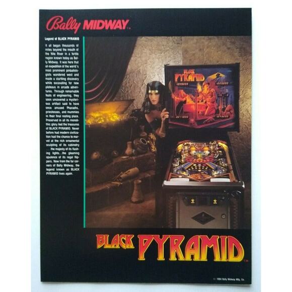 Black Pyramid Pinball Machine Flyer Original NOS 1984 Egyptian Artwork Vintage - Picture 2 of 5